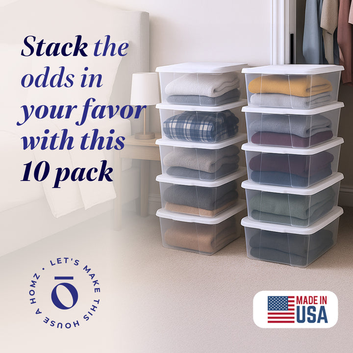 Homz 6 Qt Multipurpose Plastic Storage Containers with Latching Lid, (10 Pack)