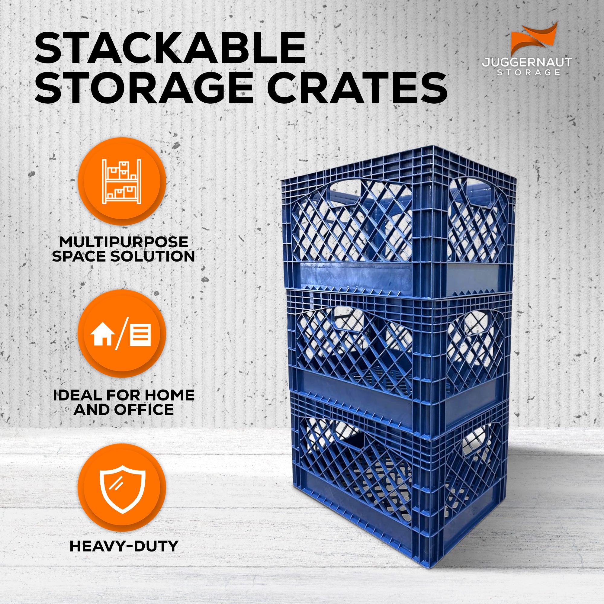 Juggernaut Storage 3pk Crate for Office Storage & Organization,Blue (Open Box) - VMInnovations