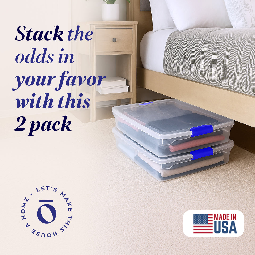 Homz 56 Quart Underbed Latching Clear Plastic Storage Container, (Two)(Open Box)