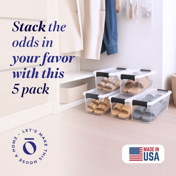 7.5 Qt Clear Storage Container with Latching Lids, (5 Pack) (Open Box)