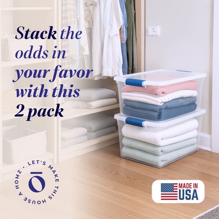 Homz 66 Quart Modular Stackable Storage Containers, Clear, 2 Pack (Open Box)