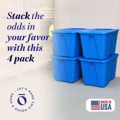 Homz 32 Gallon Standard Plastic Storage Container with Secure Lid, Blue, 4 Pack - VMInnovations