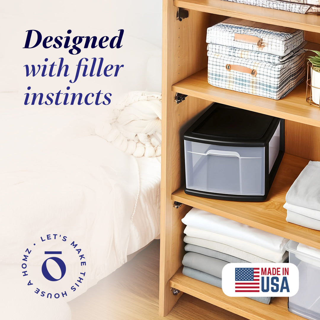 Homz Plastic 1 Drawer Medium Storage Cart, Black with Clear Drawer 2pk(Open Box)