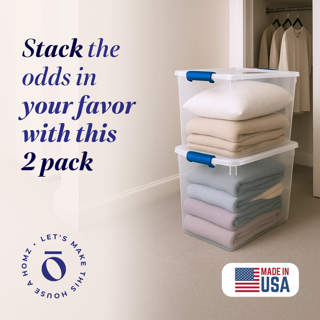 Homz 112 Quart HD Clear Plastic Stackable Storage Containers, 2 Pack (Open Box)