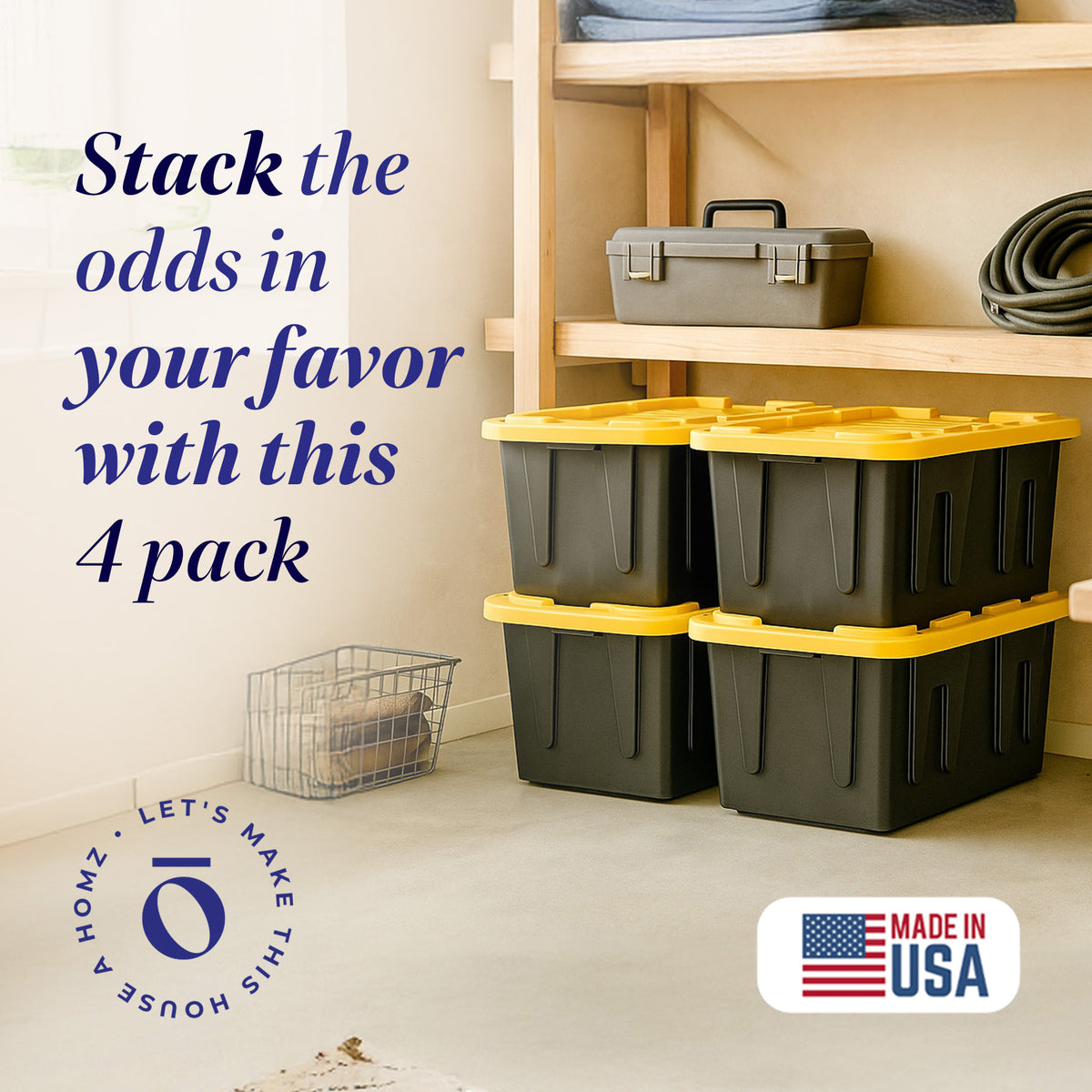 Homz Durabilt Heavy Duty 27 Gallon Plastic Organizer Storage Bin Tote (2 Pack)