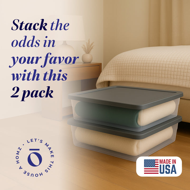 Homz Snaplock 28 Quart Clear Under Bed Storage Container Bin with Lid, (2 Pack)