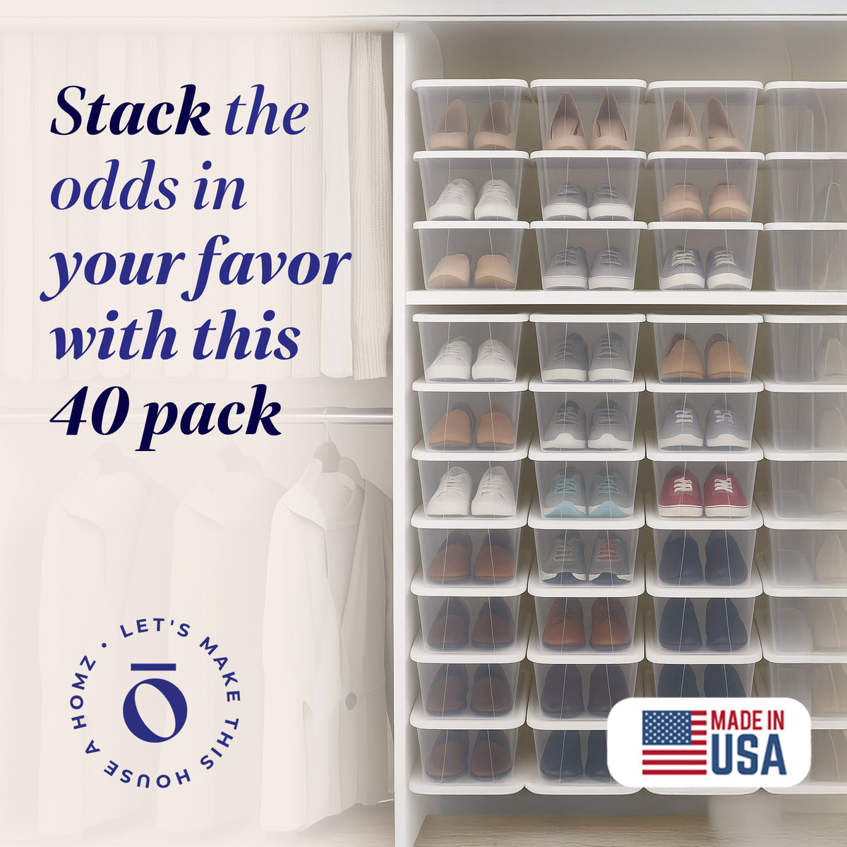 Homz 6 Qt Multipurpose Plastic Storage Containers with Latching Lid, (40 Pack)