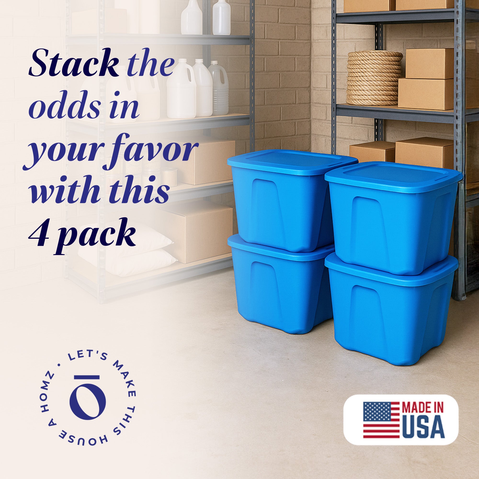 HOMZ 10 Gallon Heavy Duty Plastic Storage Container, Capri Blue (4 Pack)