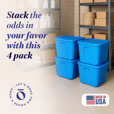 HOMZ 10 Gallon Heavy Duty Plastic Storage Container, Capri Blue (4 Pack)