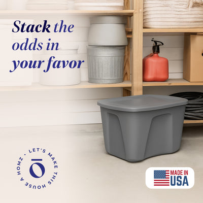 Homz 18-Gallon Stackable Plastic Storage Tote Box Container w/ Snap-On Lid, Grey