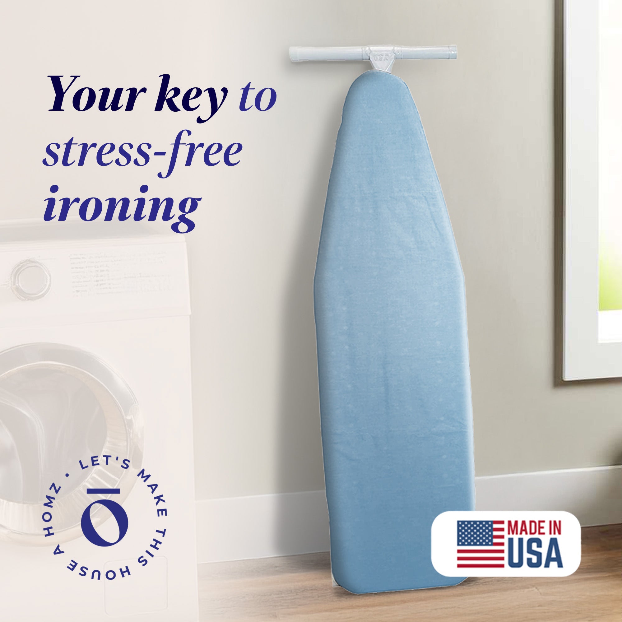 Homz T-Leg Adjustable Ironing Board w/ Foam Pad & Cotton Cover, Blue (Open Box) - VMInnovations