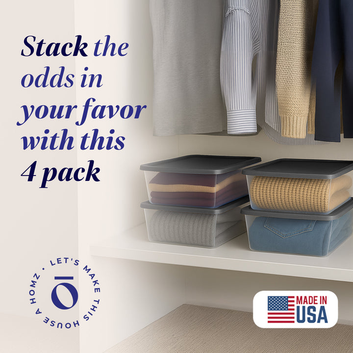 Homz 12 Qt Stackable Plastic Storage Container w/Snaplock, Gray (4pk) (Open Box) - VMInnovations