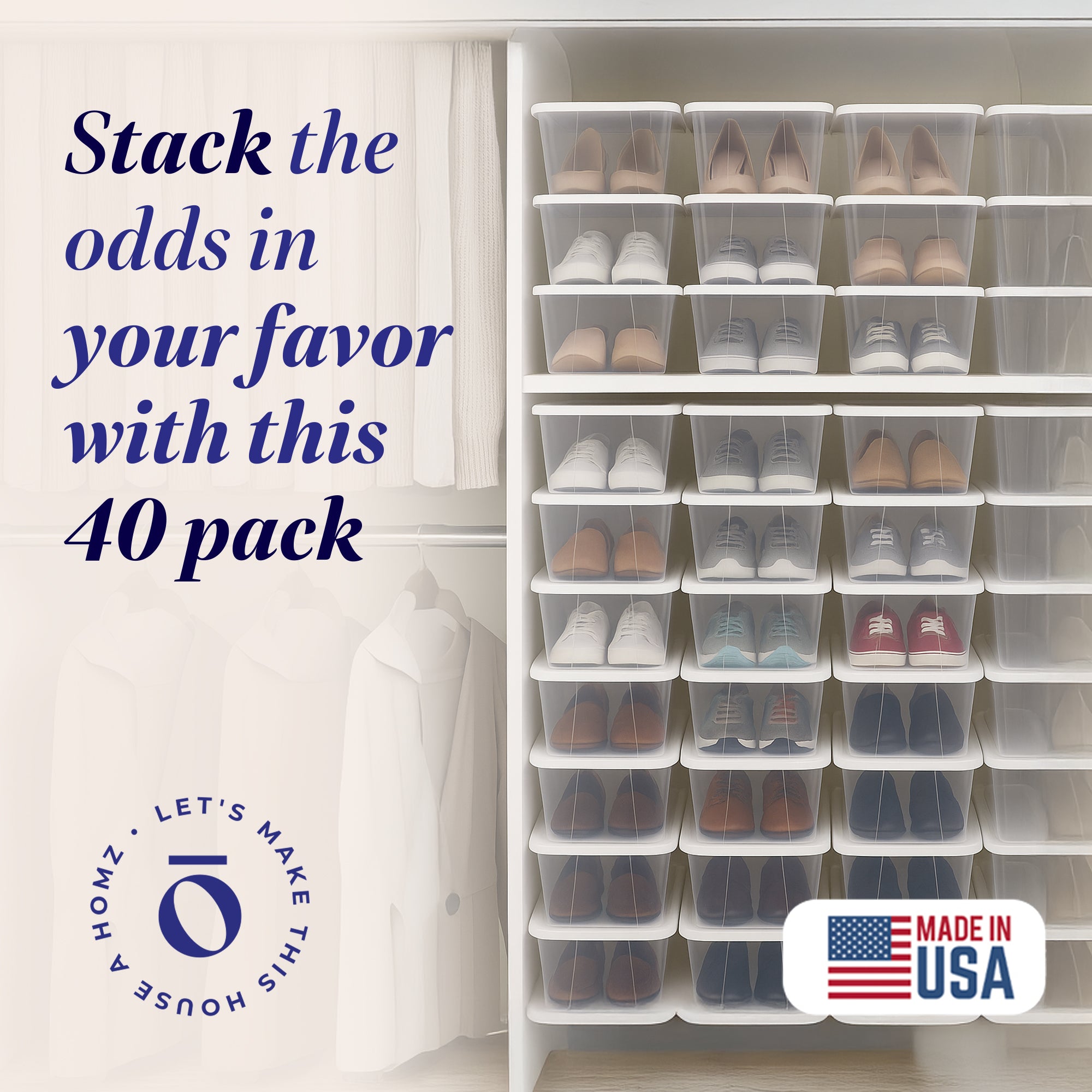 Homz 6 Qt Multipurpose Plastic Storage Containers with Latching Lid, (40 Pack)