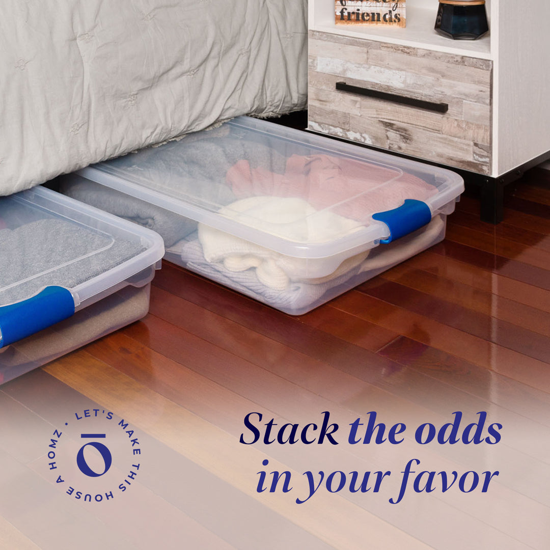 Homz 60 Quart Underbed Secure Latching Clear Plastic Container, (2pk) (Open Box)