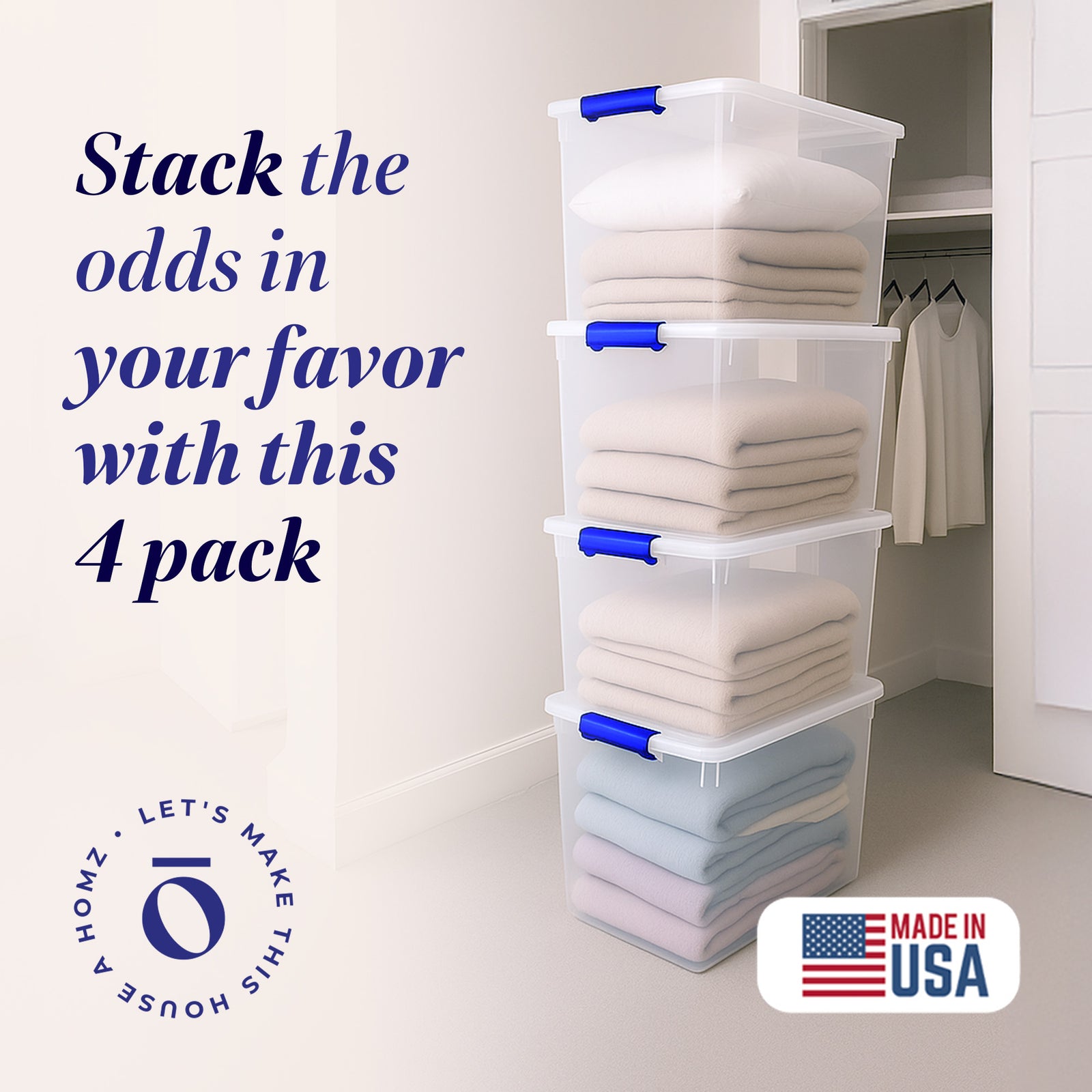 Homz 112 Quart Heavy Duty Modular Stackable Storage Containers, Clear, 4 Pack - VMInnovations