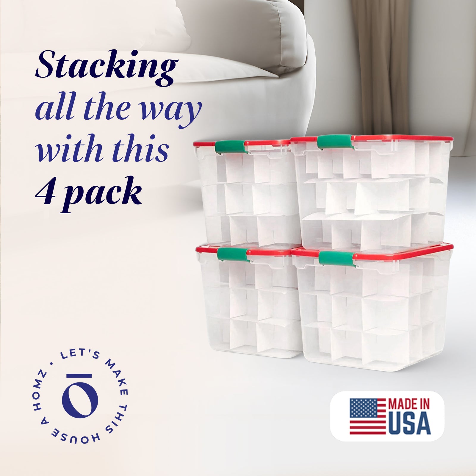 HOMZ 31 Qt Holiday Clear Plastic Storage Container w/ Latching Handles (4 Pack) - VMInnovations