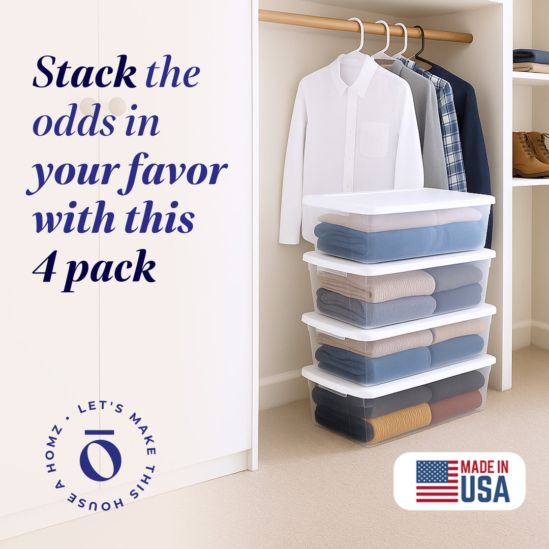 Homz Snaplock 41 Qt Stackable Plastic Storage Container w/Latching Lid (4 Pack)