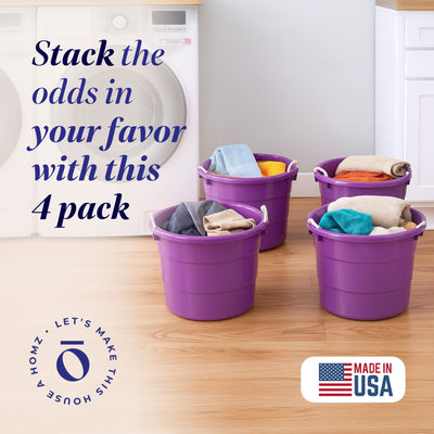 Homz 17 Gallon Indoor Outdoor Storage Bucket w/ Rope Handles, Orchid (4 Pack) - VMInnovations
