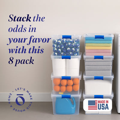 Homz 31 Quart Heavy Duty Modular Stackable Storage Containers, Clear, 8 Pack - VMInnovations