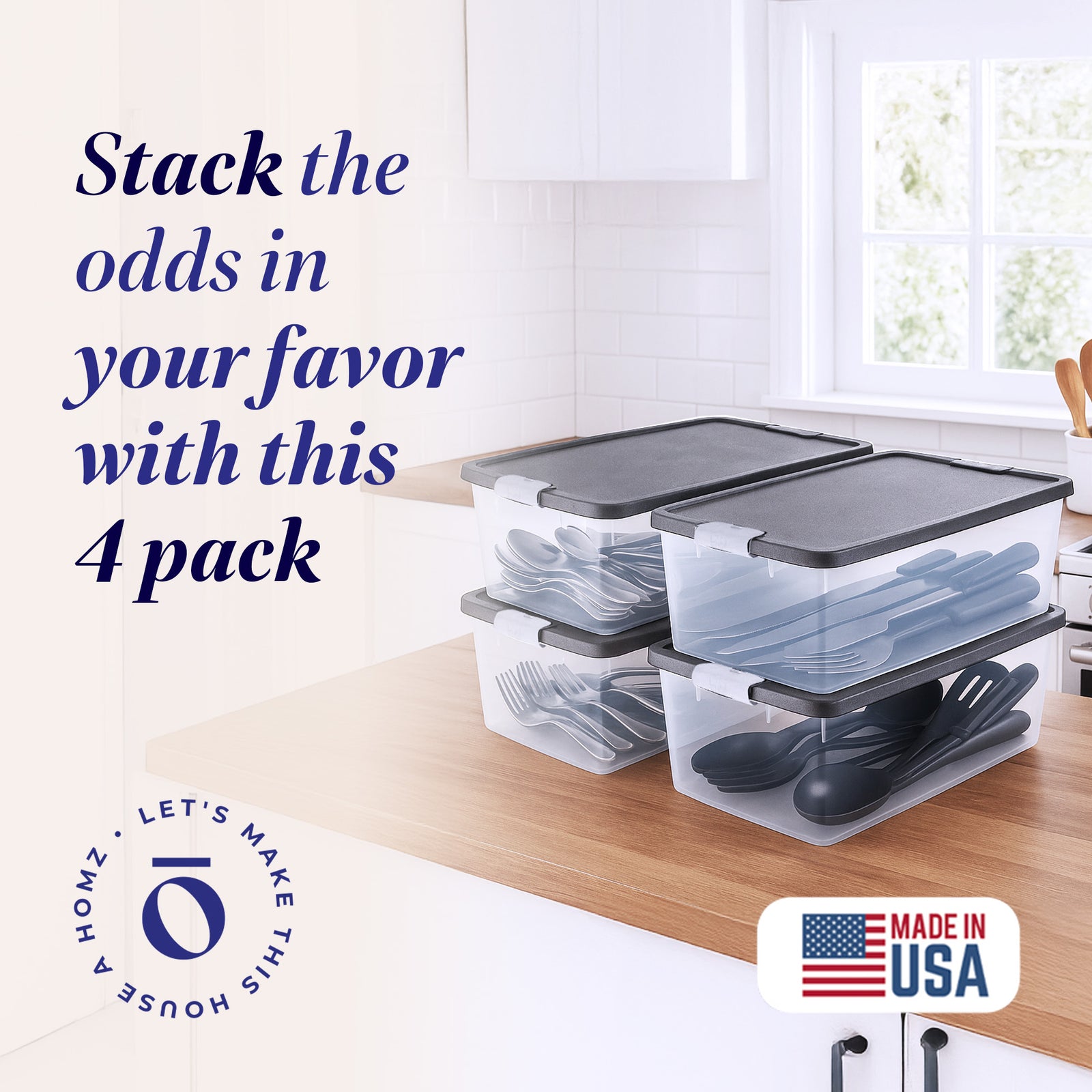 Homz 15 Qt Stackable Plastic Storage Container w/Snaplock Lid, Gray (4 Pack) - VMInnovations