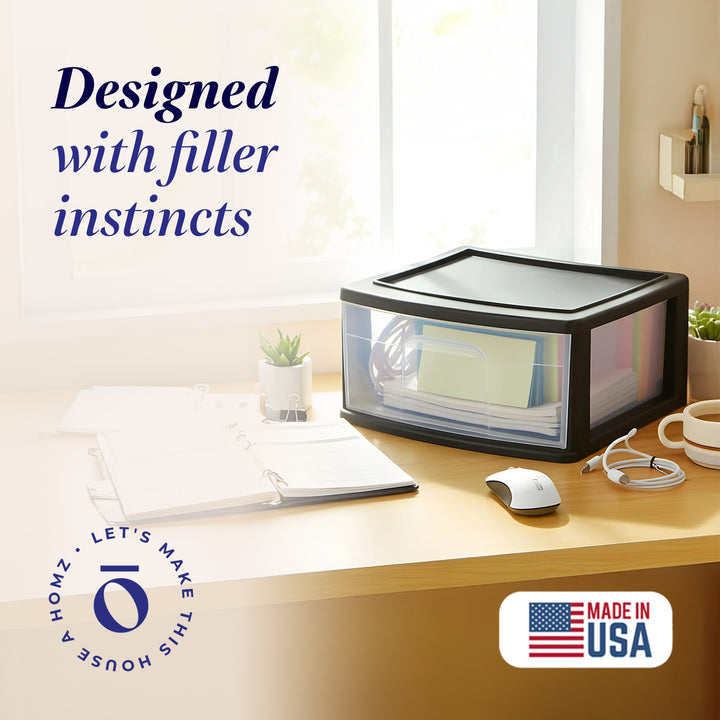 Homz Plastic 1 Drawer Wide Storage Cart, Black with Clear Drawer, 2pk (Open Box)