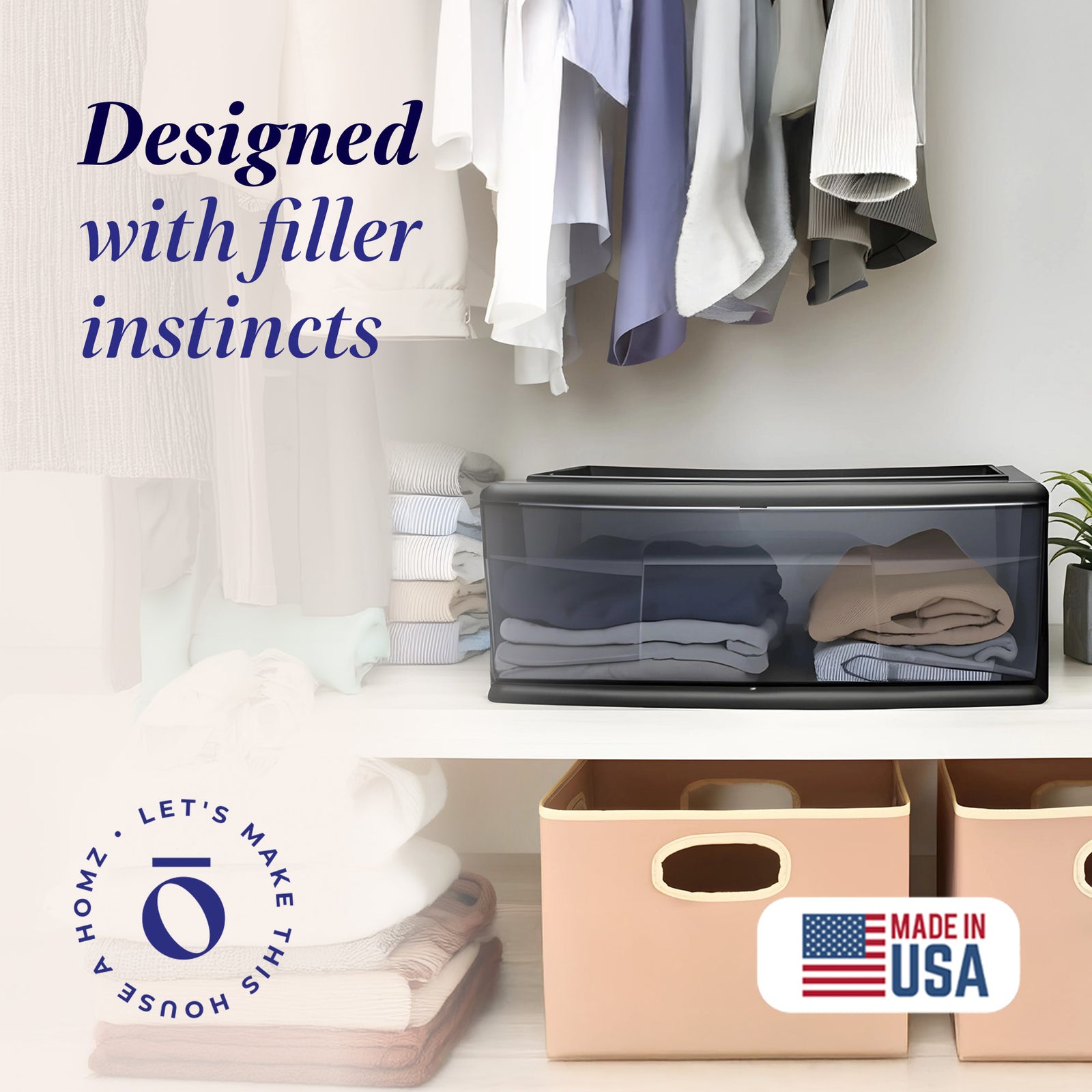 Homz Plastic 1 Drawer Wide Storage Cart, Black Frame with Smoke Drawer, 2 Pack - VMInnovations