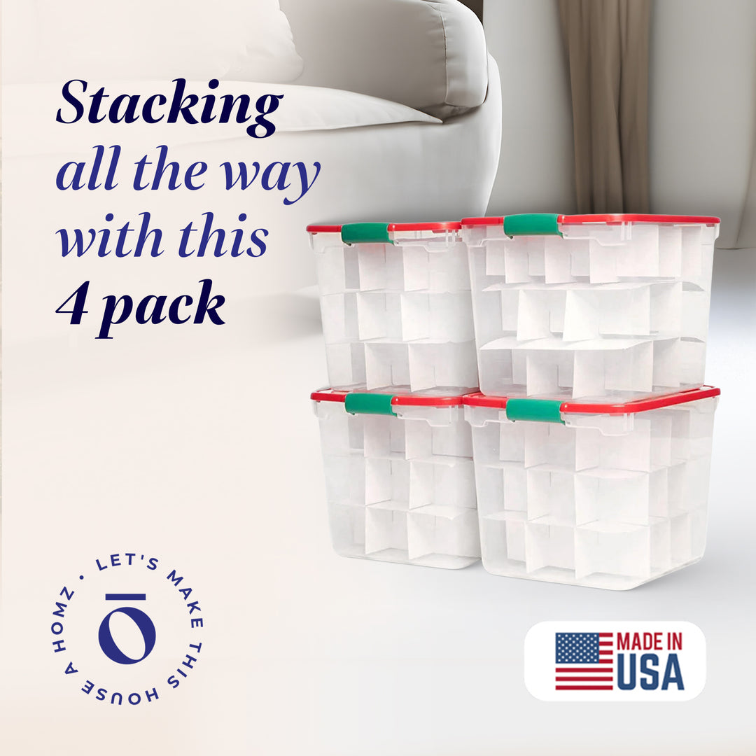 HOMZ 31 Qt Holiday Clear Plastic Storage Container w/ Latching Handles (4 Pack)