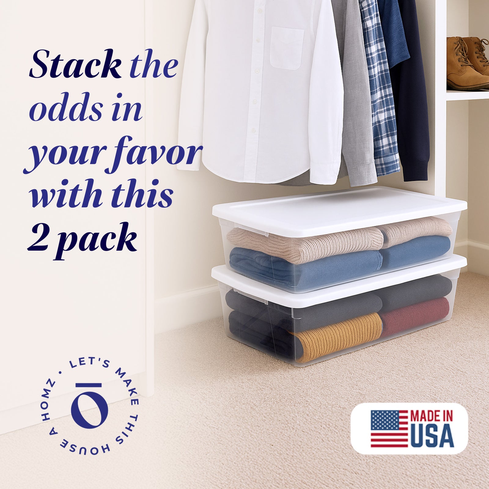 Homz Snaplock 41 Qt Stackable Plastic Storage Container w/Latching Lid 2Pk(Used) - VMInnovations