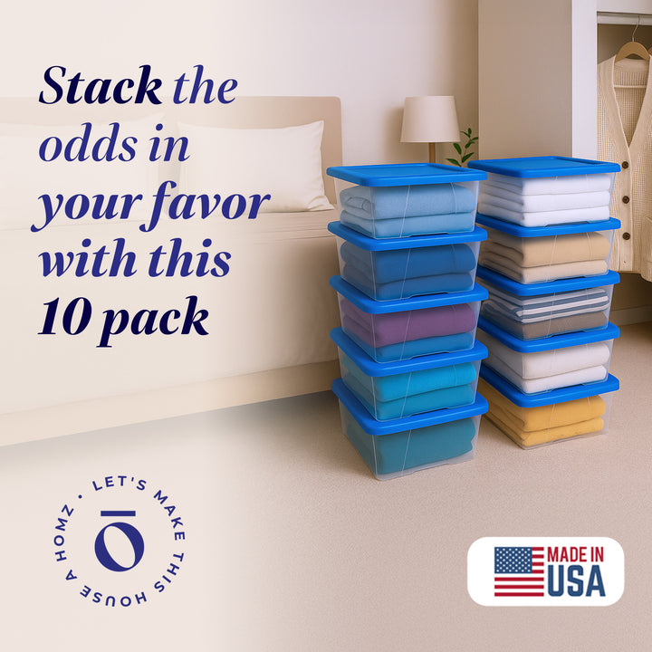 Homz Snaplock 6 Qt Stackable Plastic Storage Container w/ Lid, Blue (10 Pack)