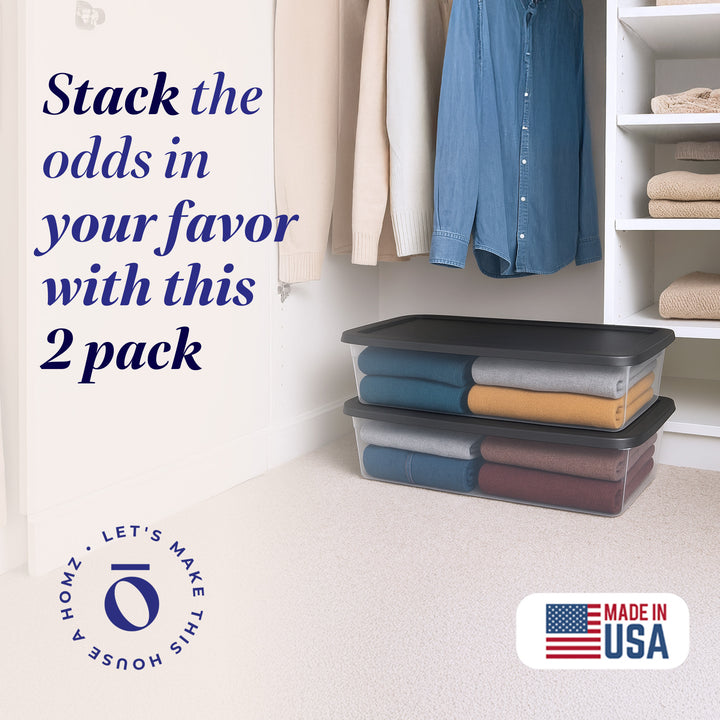 Homz 41 Quart Stackable Plastic Containers w/Snap-Close Lid, (2 Pk)(Open Box)