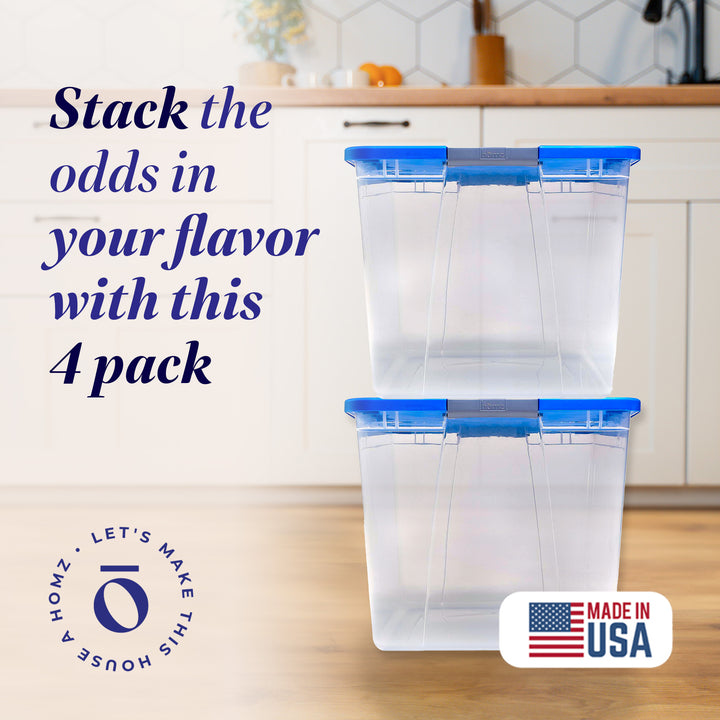 Homz 64 Qt Secure Latch Large Clear Stackable Storage Container Bin (4 Pack)