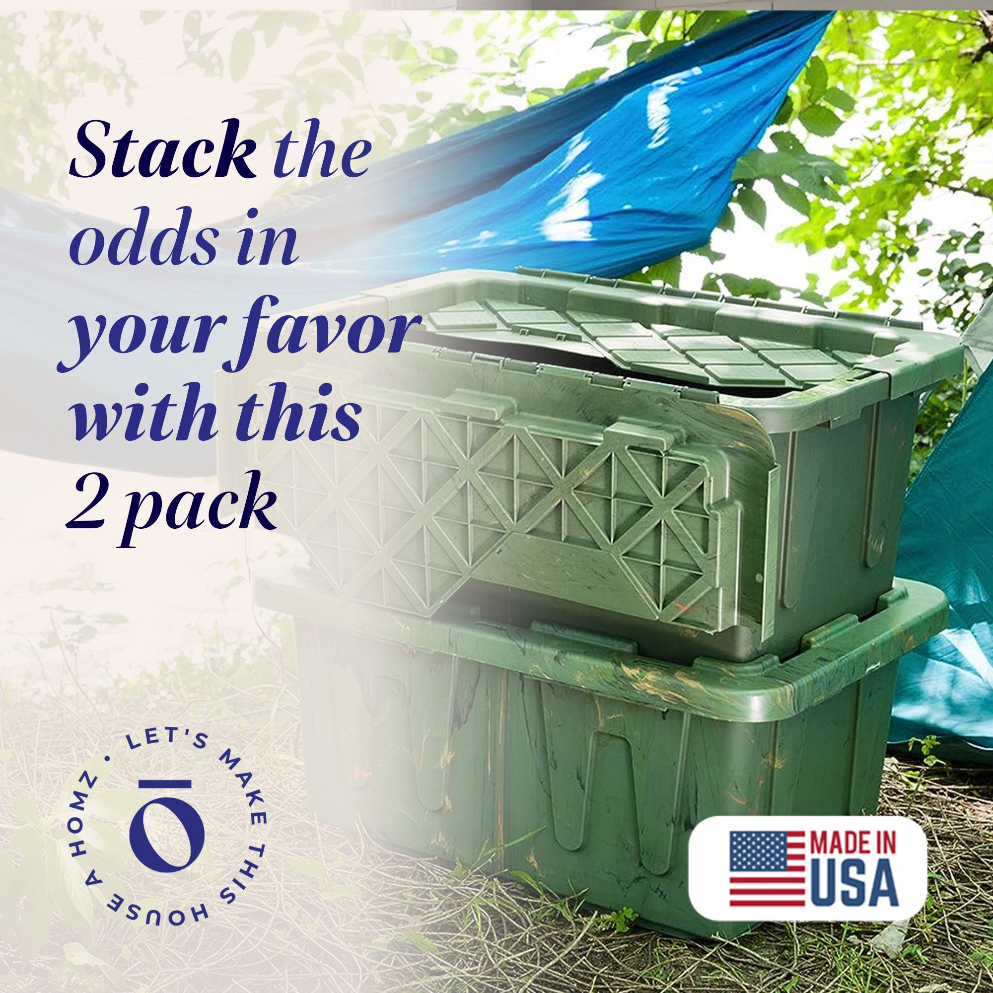 Homz 15 Gallon Durabilt Home Storage Container with Snap Lid, Green (2 Pack) - VMInnovations