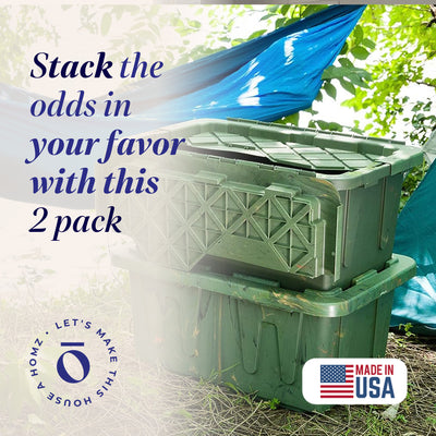 Homz 15 Gallon Durabilt Home Storage Container with Snap Lid, Green (2 Pack) - VMInnovations