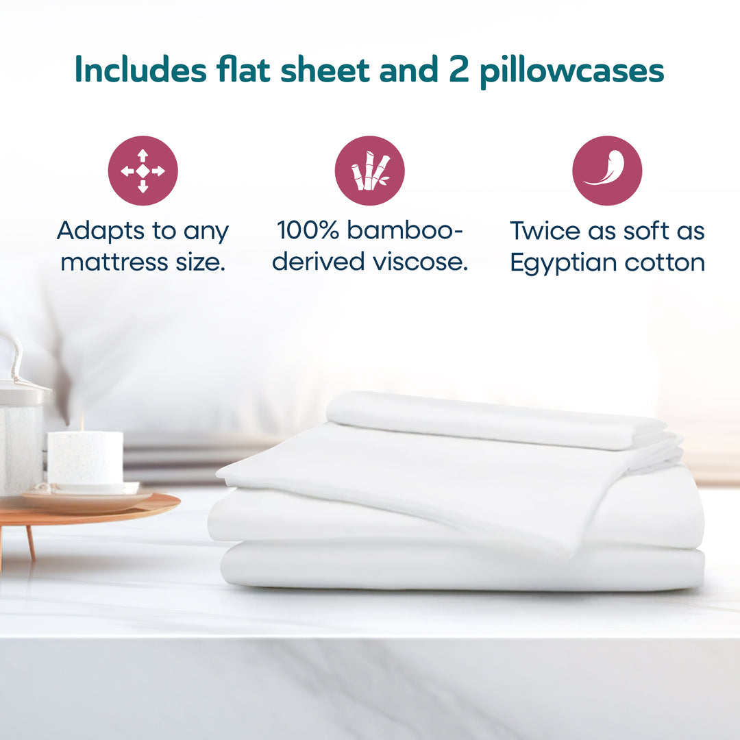 Sleepgram Viscose from Bamboo Full Bed Sheet Set with 2 Pillowcases, White