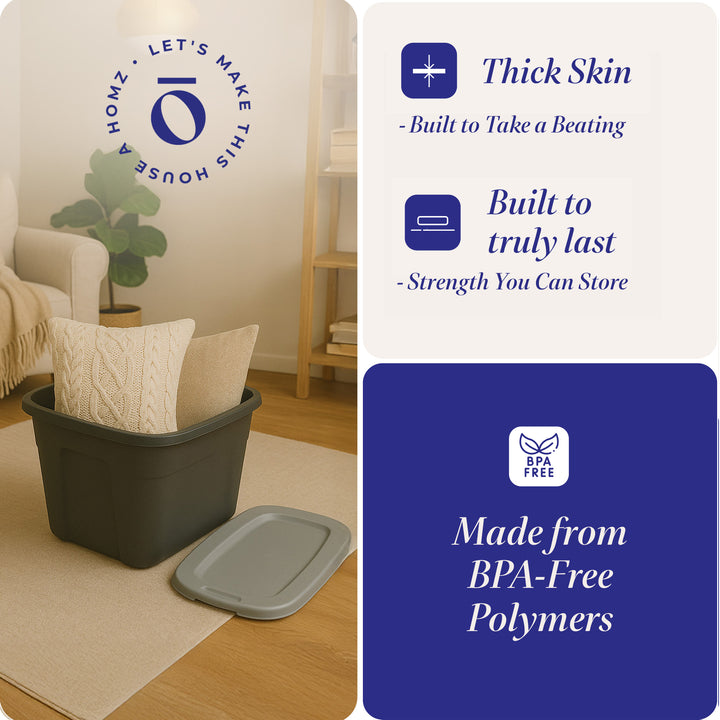 Homz 6610BKTS.10 10 Gallon Durable Molded Plastic Storage Bin with Secure Lid