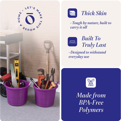 Homz 17 Gallon Indoor Outdoor Storage Bucket w/ Rope Handles, Orchid (4 Pack)