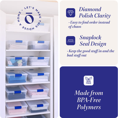 Homz 15.5 Quart Heavy Duty Clear Plastic Stackable Storage Containers, 16 Pack