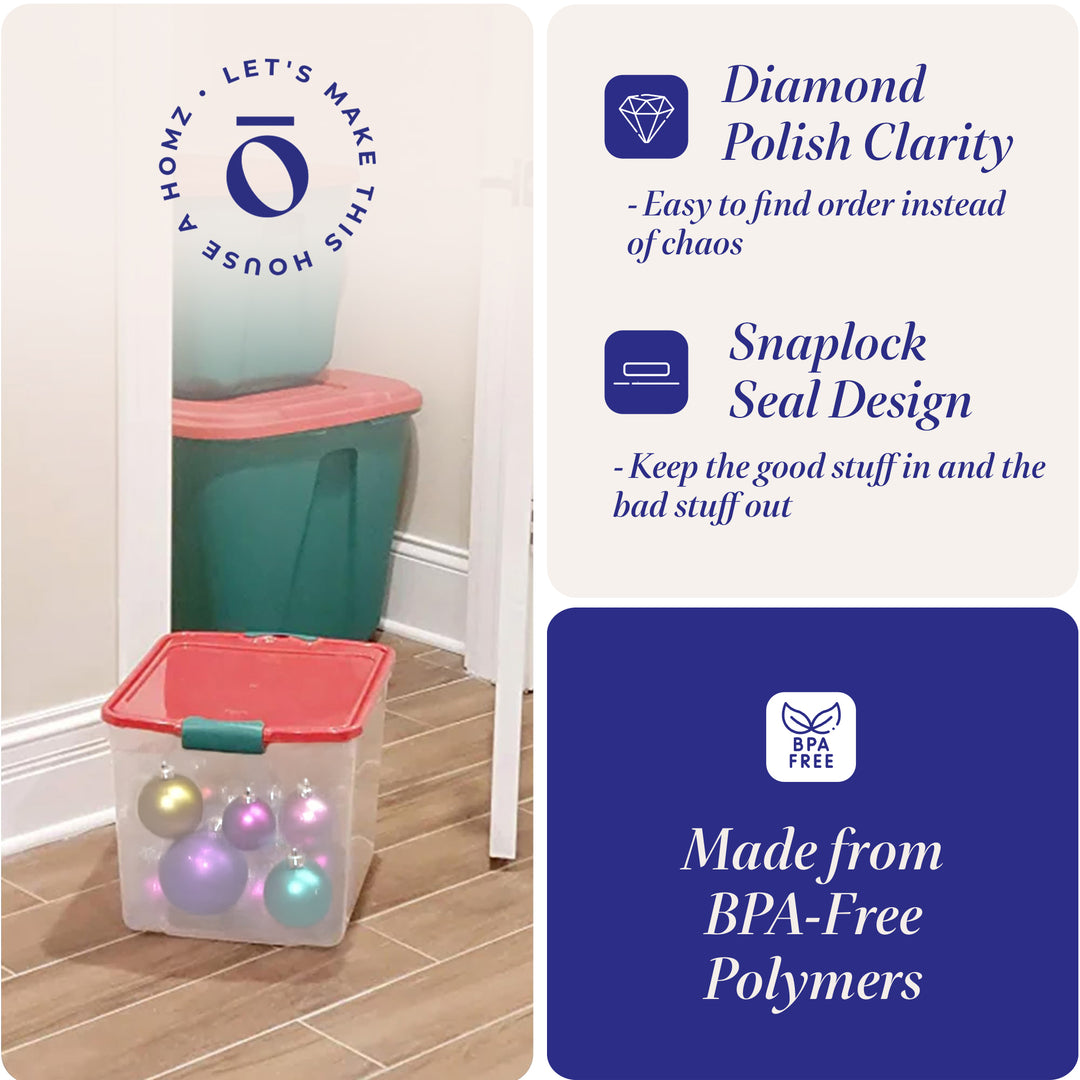 HOMZ 31 Qt Holiday Plastic Container w/ Latching Handles (4 Pack) (Open Box) - VMInnovations