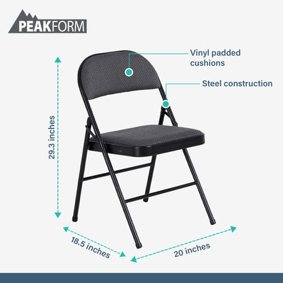 Peakform Folding Vinyl Padded Chair with Comfortable Seat Cushion, 4 Pack, Black