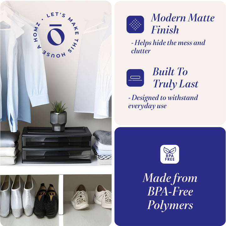 Homz Plastic 2 Drawer Wide Storage Cart, Black with Smoke Drawer, 2PK (Open Box)