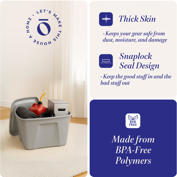 Homz 10 Gallon Heavy Duty Plastic Storage Container, Titanium Silver (8 Pack)