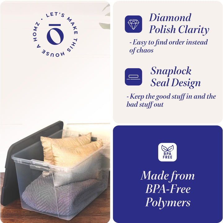 Homz 64Qt Stackable Plastic Storage Bin Container Box w/Latch Lid 2PK(Open Box) - VMInnovations