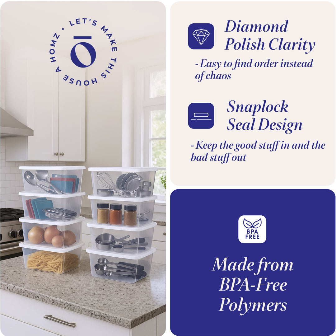 Homz 6 Qt Secure Latching Plastic Container Bin w/ Lid 10 Pack (Open Box)