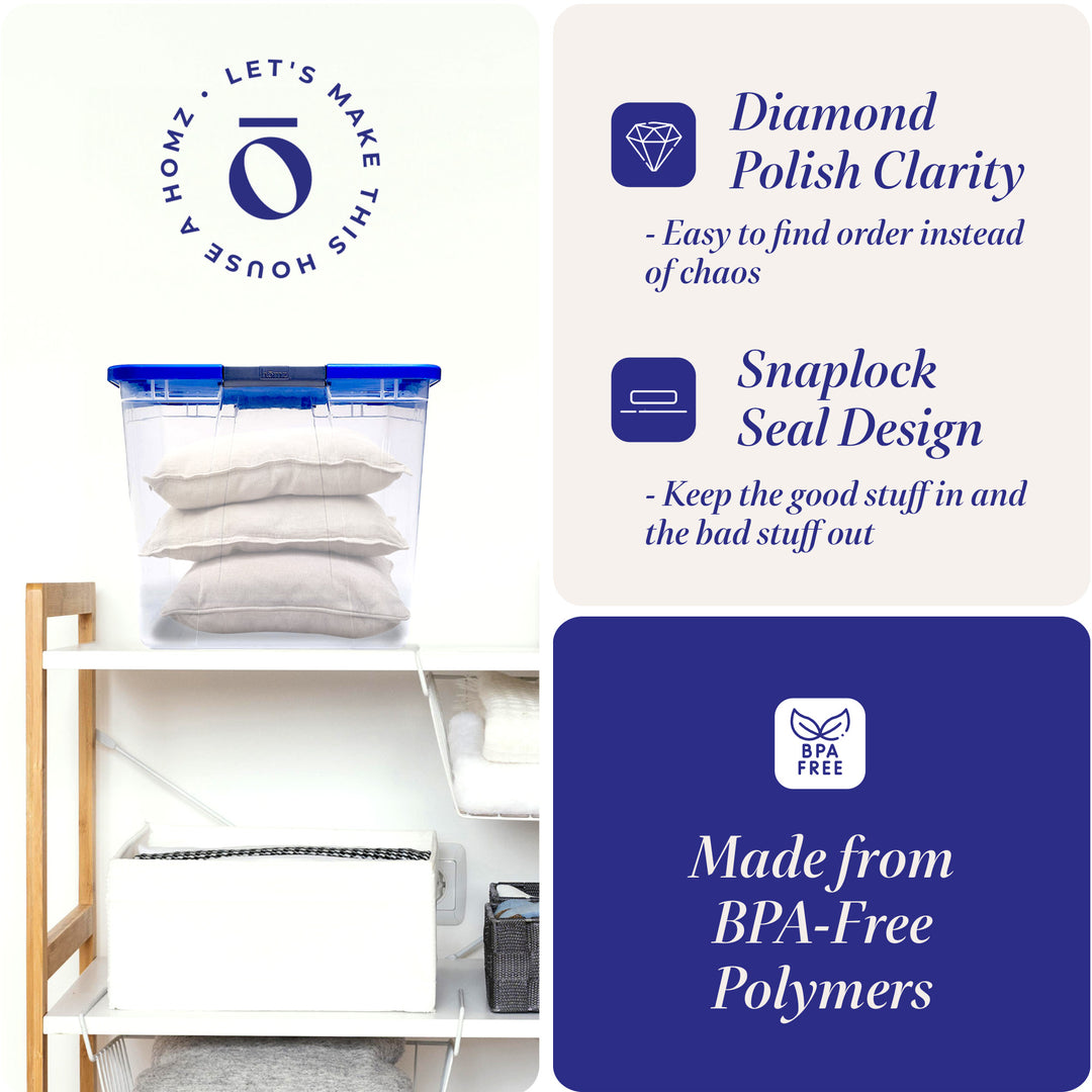 Homz 64 Qt Secure Latch Large Clear Stackable Storage Container w/ Lid (2 Pack)