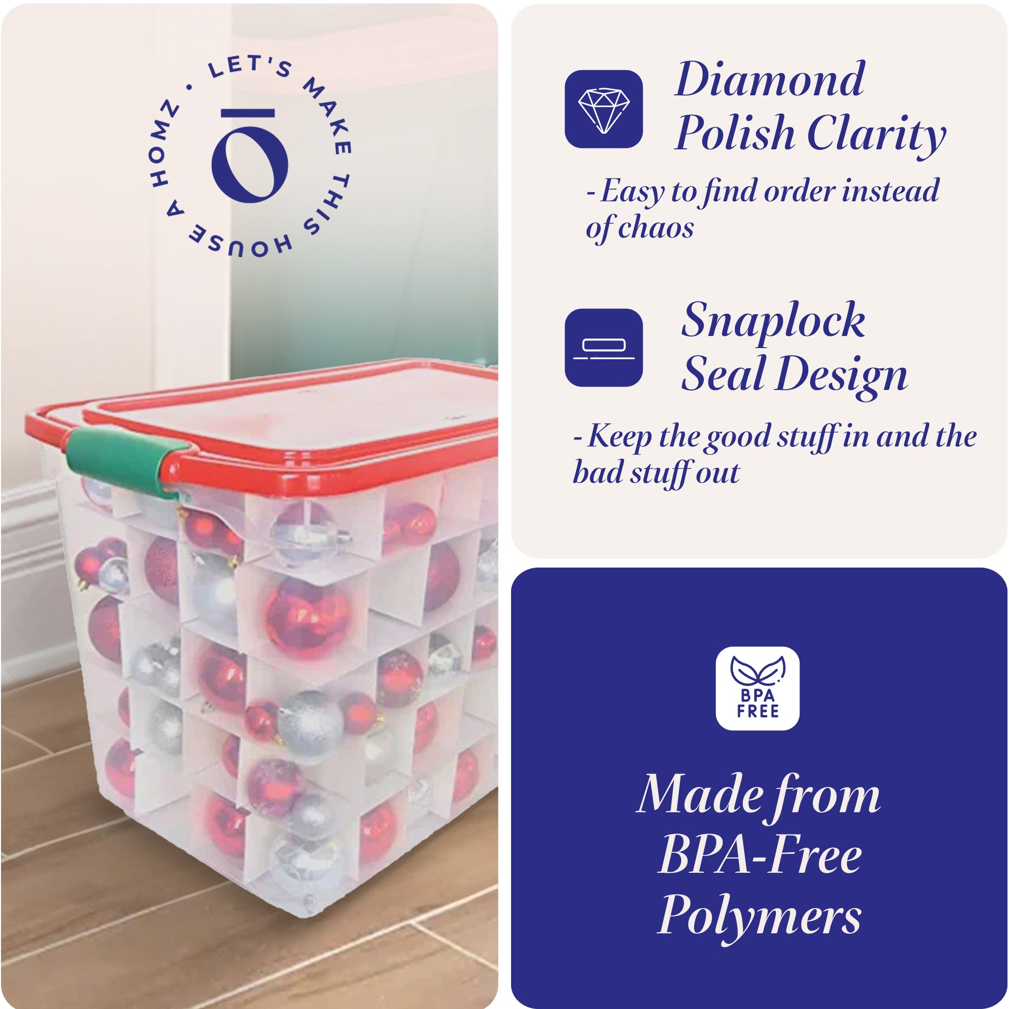 Homz 112 Qt Latching Holiday Plastic Storage Container Tote Box, Clear (2 Pack)