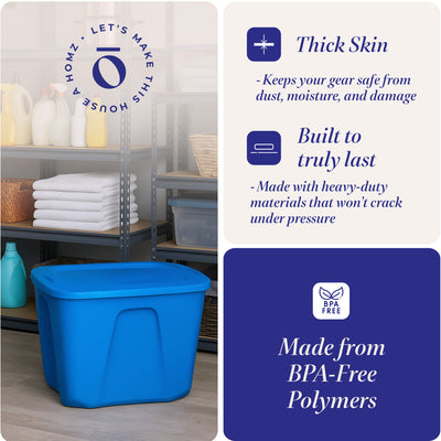 Homz 18 Gallon Standard Plastic Storage Container with Secure Lid, Blue, 4 Pack