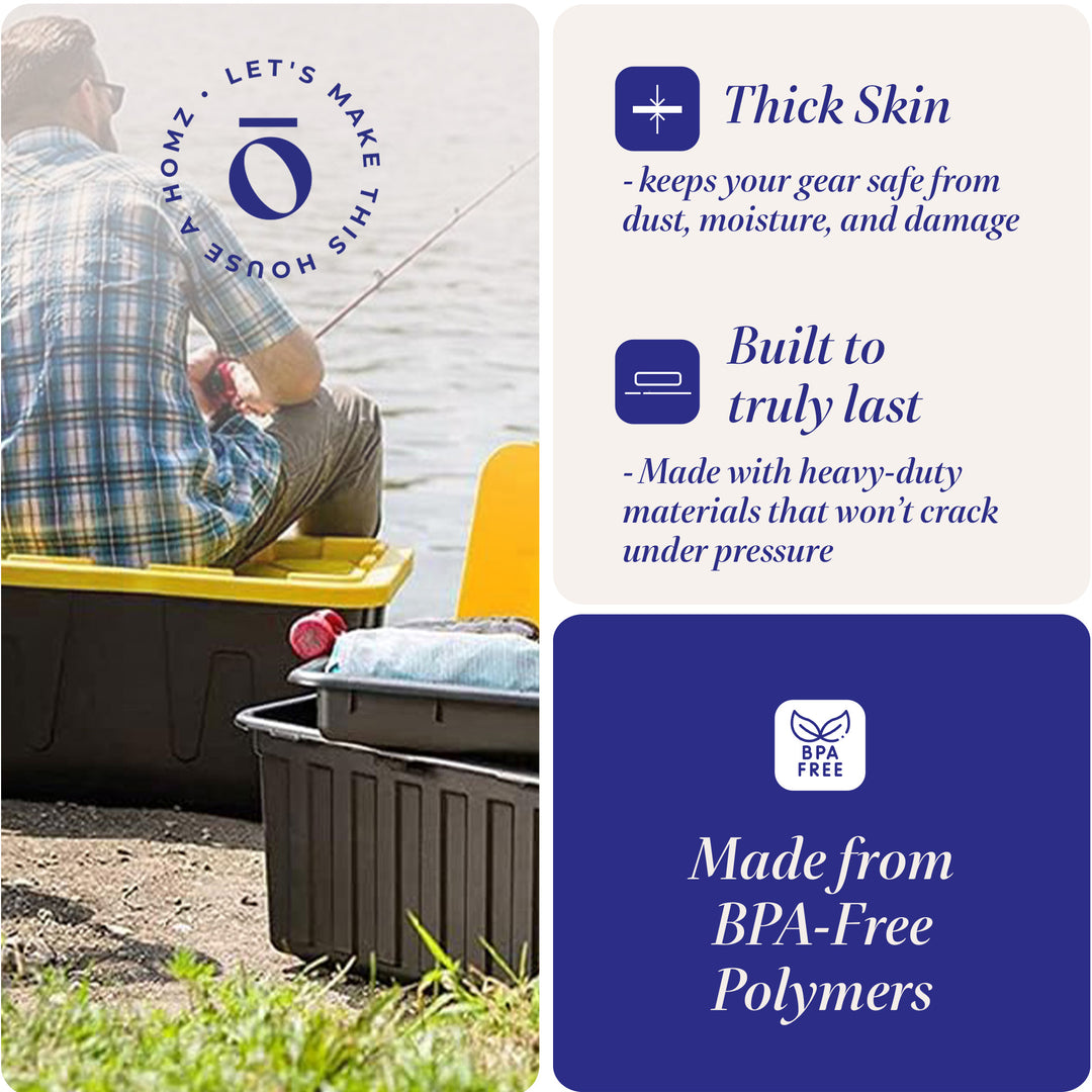 Homz 15 Gal Durabilt Storage Container w/Snap Lid, Black/Yellow(2 Pk)(Open Box) - VMInnovations