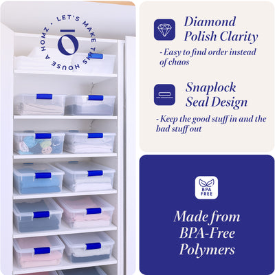 Homz 15.5 Quart Heavy Duty Clear Plastic Stackable Storage Containers, 12 Pack
