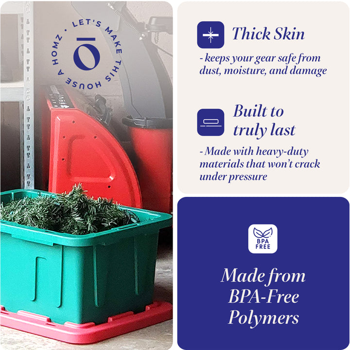 HOMZ Durabilt 15 Gallon Heavy Duty Holiday Storage Tote, Green/Red (4 Pack)