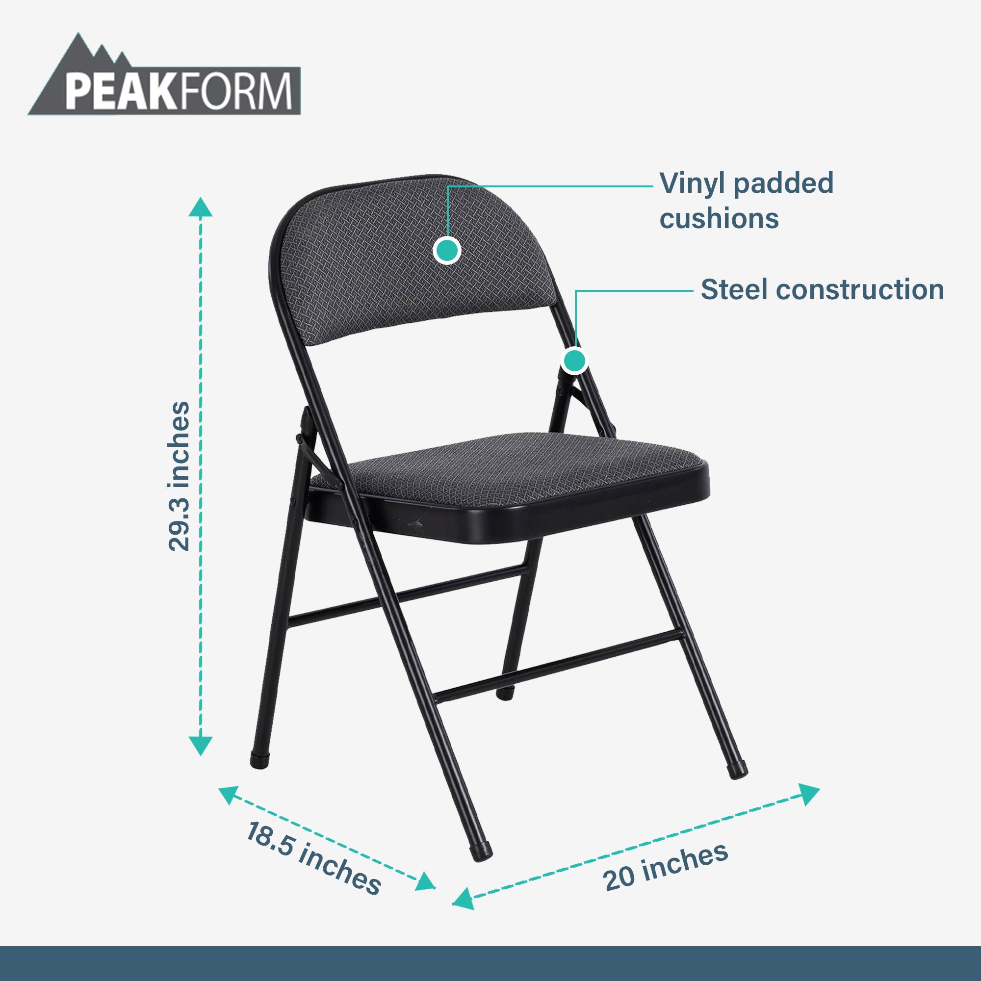 Peakform Folding Vinyl Padded Chair with Comfortable Seat Cushion, 4 Pack, Black - VMInnovations